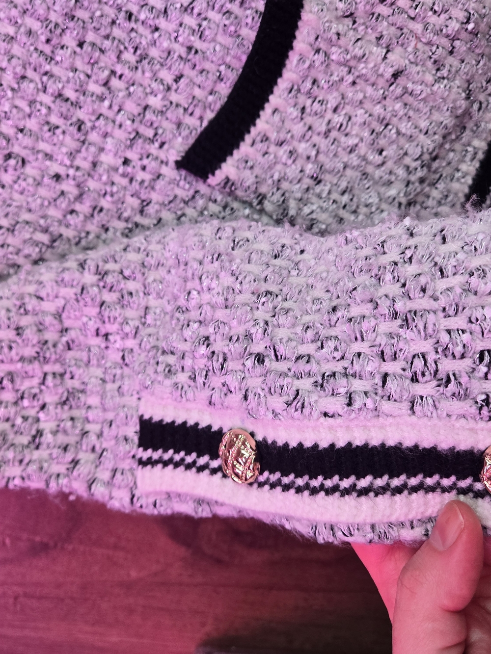 White Black Tweed Button-Front Sweater Gold Botton Urban Revivo Xl